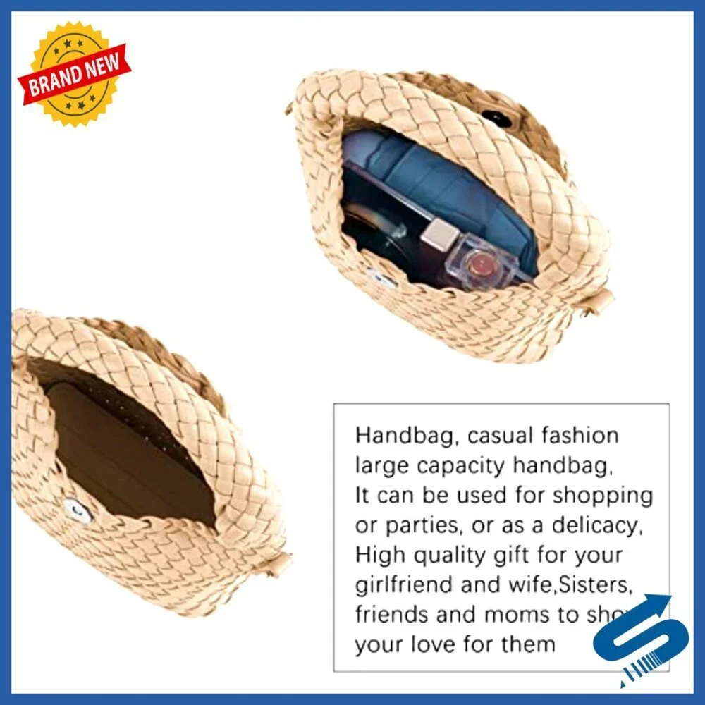 Woven Vegan Leather Tote Crossbody Bag Adjustable Detachable Strap Casual Chic